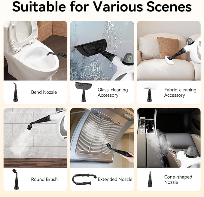 Handheld Steam Cleaner, 1050W Upgrade Steam Cleaner for Home Use, Powerful Natural Multi‑Surface Steam Cleaner, 239°F Steam, Runs 10–15 min, 11.8oz Tank for Car Tile Grout Couch Floor Bed Cleaning