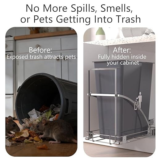 Turokacase Pull Out Trash Can Under Cabinet with Soft-Close & Bionic Anti-Rust Coating, Heavy-Duty 120 lbs Sliding Garbage Bin Holder for 7-10 Gallon Cans, Fits Min. 13" W x 18" D x 18" H Cabinets