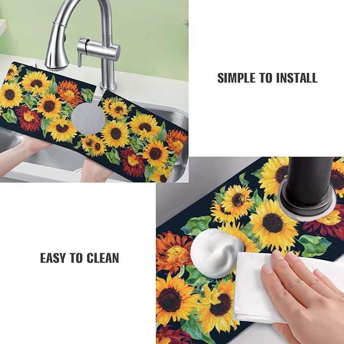 Sink Faucet Absorbing Mat, 2 Pack Drying Mat Around Faucet Sink Splash Guard Behind Faucet Sinkmat For Kitchen Bathroom Island Rv 15 * 5.5 Inch (38 * 14 cm)