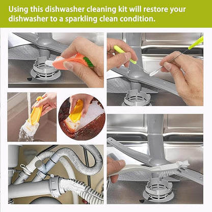 Dishwasher Cleaner Brush Kit - 6PCS Deep Cleaning Tools with Pick, Scraper, Straw Brush, Gap & Angle Brush, Flexible Tubes Brush for Spotless Dishwasher