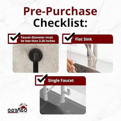 ODRAGO Silicone Kitchen Sink Splash Guard - 24.01 Inch Faucet Mat for Kitchen Sink Water - Longer Faucet Handle Drip Catcher Tray-Sink Guard for Kitchen Sink (Grey)