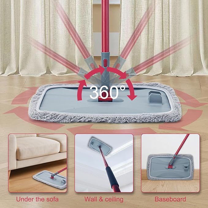 KeFanta Extra Large Microfiber Flat Mop for Floor Cleaning,16” Wide Dust Mop with 2 Reusable Pads,55" Long Handle Wet & Dry Sweeper Kit for Hardwood,Tile,Laminate,Vinyl Floor