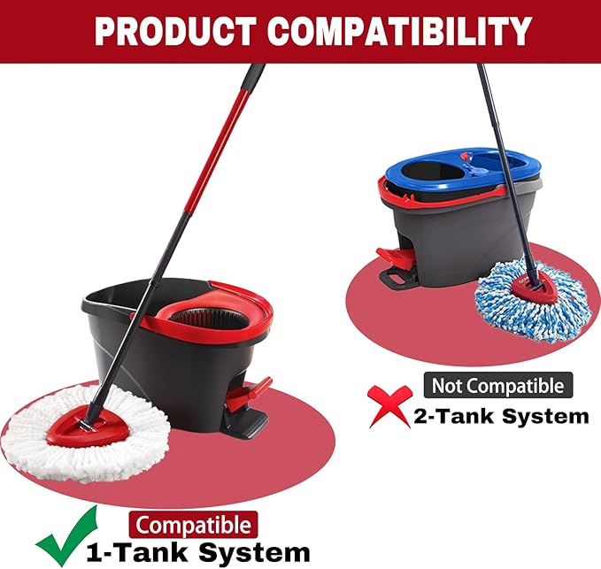 Spin Mop Replacement Heads, Mop Replace Head Easywring 1-Tank System, Mop Head Replacement for Hardwood Floor Cleaning, Machine Washable and Easy to Replace (6Pack)