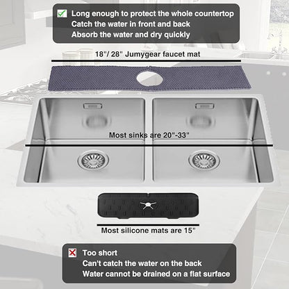 28'' Kitchen Faucet Absorbent Mat, Sink Splash Guard, Microfiber Faucet Handle Drip Catcher, Kitchenguard Tray, Water Drying Pads, Counter Protector for Kitchen, Bathroom, and RV