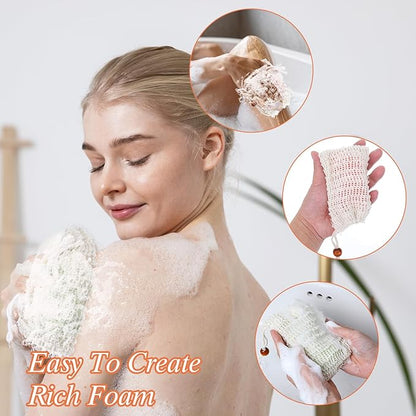 COMNICO 100 Pcs Soap Exfoliating Bag, Natural Sisal Soap Saver Bag Hand Made Pouch with Drawstring Mesh Net Drying Soaps Holder for Bath and Shower