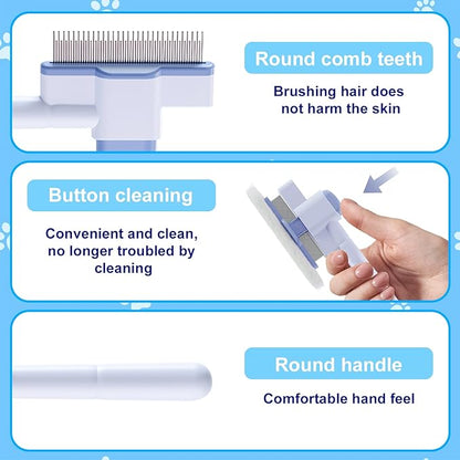 2 Pcs Self-Cleaning Flea Comb for Cats Dogs with Pet Hair Removal Glove – Dual Tooth and Gentle Cat Comb for Long/Short Hair – Ergonomic Zen Brush Cat Grooming/Nit Supplies