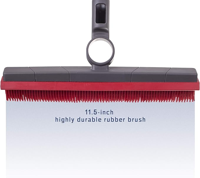 Premium Rubber Floor Brush with Squeegee for Carpets & All Surfaces - Pet Hair Remover - 11.5 Inches (Attachment Only)