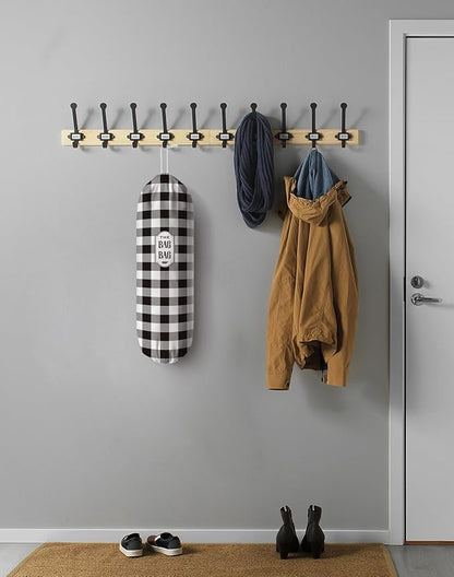 Grocery Bag Holder Black White Checked Plastic Bags Holder Organizer Storage Buffalo Plaid Bag Holder for Plastic Trash Bags Cute Farmhouse Kitchen Decor