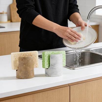 Marble Sponge Holder for Kitchen Sink Rustic Farmhouse Decor,Dish Sponge Holder Kitchen Sink Sponge Caddy (Dark Camel)