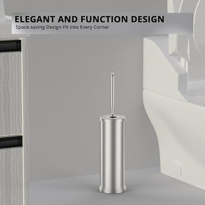 Premium 304 Stainless Steel Toilet Brush and Holder: Weighted Stable Base, Removable Inner Tube, Splash-Proof Design for 360° Thorough Cleaning & Space-Saving Storage,Nickel