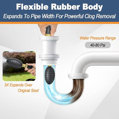 Drain Cleaning Bladder for 4–6 Inch Pipes, Water Powered Drain Unclogger for Main Sewer Line, Bathroom, Kitchen Sink, Bathtub, Basement & Pool Drains