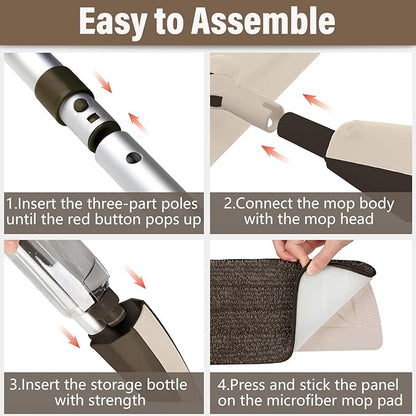 Mops for Floor Cleaning, 50 inch Spray Mop with 400ml Refillable Bottle and 3 Replacement Pads Dry Wet FloorCleaning Household or Commercial Use for Hardwood Laminate Tile Ceramic (Brown)