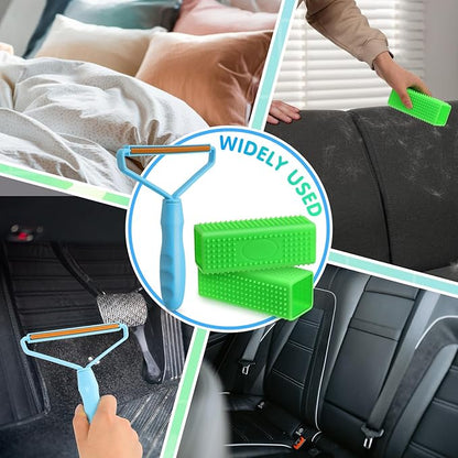 Honeydak 3 Pieces Hair Remover Tool Dog Hair Remover Pro Silicone Cleaner Brush Roller Fuzz Hairball Brush for Carpet Rake, Car Mat, Couch, Pet Bed, Clothes(Green, Light Blue)