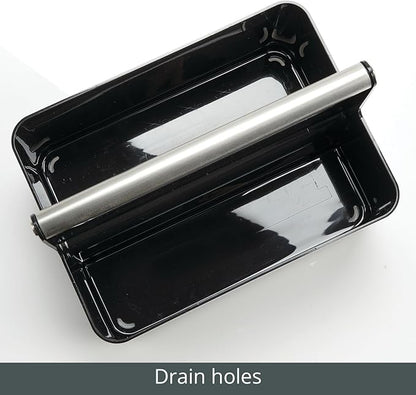 mDesign Plastic Shower Caddy Storage Organizer Utility Tote, Divided Basket Bin - Metal Handle for Bathroom, Dorm, Kitchen, Holds Soap, Shampoo, Conditioner - Aura Collection - Black/Brushed Chrome
