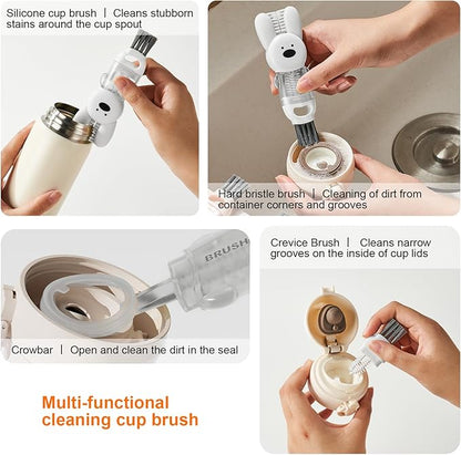4 in 1 Cup Lid Cleaning Brush, 3 in 1 Bottle Brush, Cup Crevice Cleaning Tools, Easy to Clean and Storage, ABS+Silicone Cup Lid Gap Cleaner, Portable Multifunctional Bottle Cleaning Brush (3Pcs)