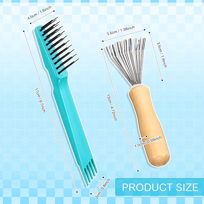 Boao 2 Pieces Hair Brush Cleaning Tool Comb Cleaner Brush Mini Comb Cleaning Hair Remover Tool for Removing Dust Home and Salon Use(Green, Wood Color,Polished Wooden Handle Rake)