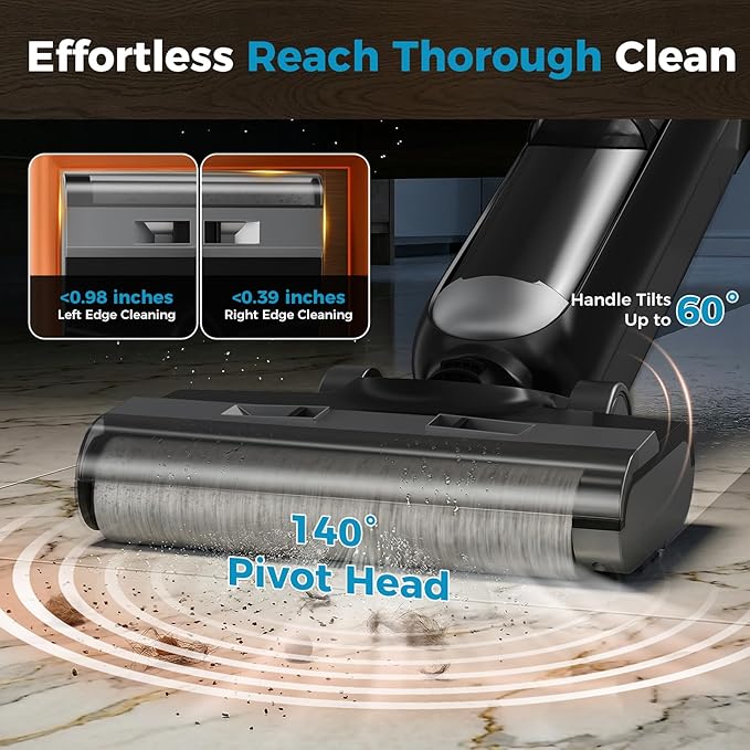 Wet Dry Vacuum Cleaner, Cordless Floor Washer, Vacuum and Mop All in One with Auto Self-Cleaning, Dual Water Tank & Tangle-Free Brush Design, Dual-Edge Cleaning, Up to 35-Minute Runtime