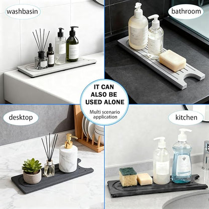 Stone Faucet Mat for Kitchen Sink with Raised Feet, Sink Mat for Kitchen Faucet, Water Absorbent Diatomite Stones Sinks Tray, Sink Splash Guard & Protectors, Stone Drying Tray for Bathroom Counter