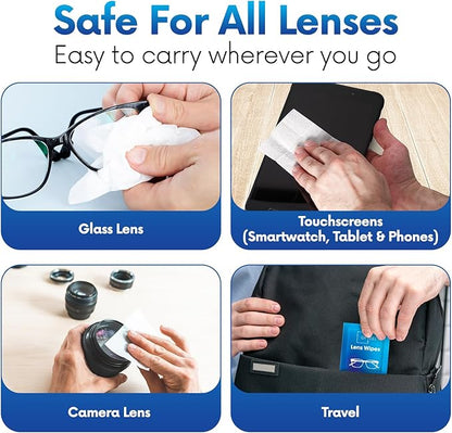 OPTEEL Lens Wipes for Eyeglasses - Pre-moistened Eyeglass Lens Cleaning Wipes - 600 Lens Wipes Individually Wrapped Sracth-Free Streak-Free Eye Glasses Wipes Lens Cleaner for Sunglass & Camera Lens
