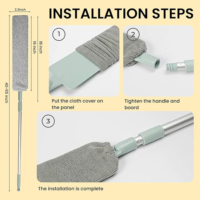 2025 Upgrade Retractable Gap Dust Cleaning Artifact |Extendable Duster Cleaning Tool for Hard-to-Reach Areas |Reusable Washable Dusting Wand for Home,Ceiling,Blinds,Under Furniture (Light Blue, 3 PCS)
