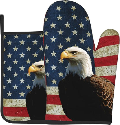 Patriots Oven Mitts - Rustic American Flag Kitchen Mitts Pot Holders Patriotic Hot Mitts 4th of July Hot Pads Sets of 2 for Cooking Baking Grilling