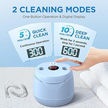 Dental Ultrasonic Retainer Cleaner Machine: 45kHz Dental Cleaning Pod with Digital Timer & 200ML, Cleaning for Dentures, Mouth Guards, Aligners, Night Guards, Braces, Toothbrush Heads & Jewelry, Blue