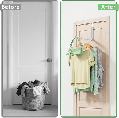 2 Pack Over The Door Hooks,Over The Door Clothes Hanger with 10 Ridges,Space-Saving Over The Door Drying Rack,Door Hooks for Hanging Clothes,Larger Capacity Over The Door Hanger White