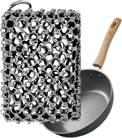 NTMY 316 Stainless Steel Pan Cleaner with Silicone Core – 4.5 Inch Dish Pot Brush,Cast Iron Scrubber, Metal Dish Scrubber,Chain Mail Scrubber for Oven&Grill Kitchen Cleaning Black