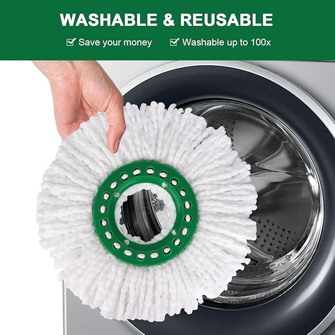 Mop Head Replacement for Libman Tornado Spin Mop System, Resuable Microfiber Mop Refill Pad, Easy to Replace, Machine Washable - White（2 Pack）