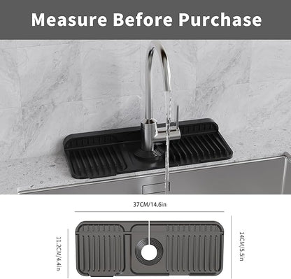 WAFT YEARN 14X5 Inch Silicone Durable Faucet Mat Kitchen Sink Splash Guard Draining Protector Tray Liner Absorbent Protective Counter Accessories For Sink Kitchen Bathroom Laundry Room Bar & RV Black