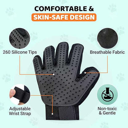 Pet Hair Remover Roller with 2 Grooming Gloves – Reusable Lint Remover for Dogs and Cats (Orange)