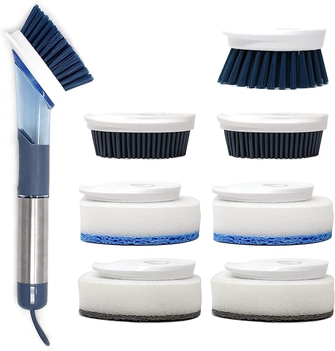 CBC Crown Soap Dispensing Dishwashing Brush with 4 Scrub Brush Heads & Extra Refill Set