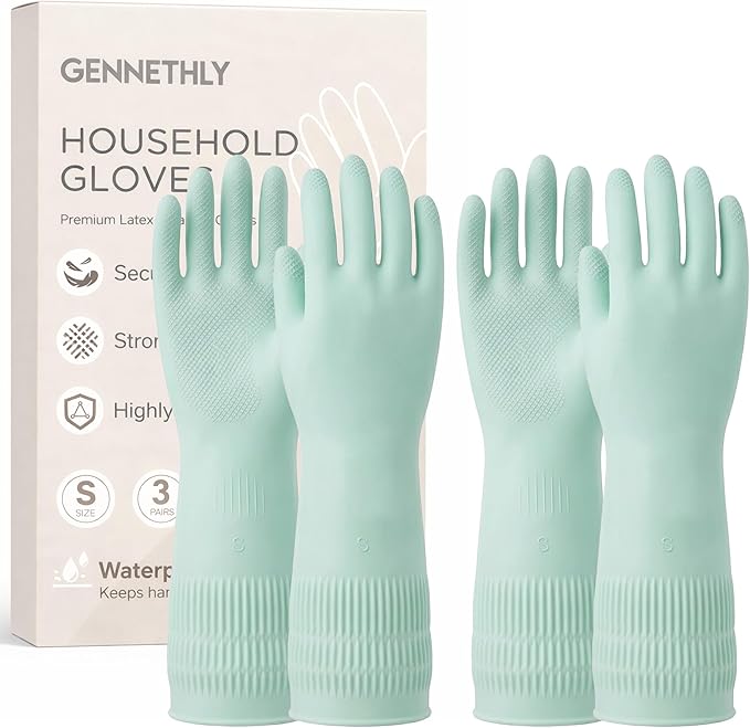 Cleaning Rubber Gloves, Waterproof Non-Slip Long Cuff Dishwashing Household Kitchen Gloves