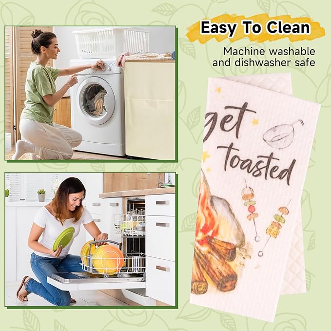 Polly Online Swedish Dishcloths for Kitchen,6 Pack Cloth Paper Towels Reusable Washable,Super Absorbent Dish Towels,No Odor,Biodegradable,Camping Design