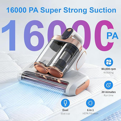 Cordless Mattress Vacuum Cleaner with UV-C Light - Advanced Dust Removal & Deep Cleaning Technology for Beds, Sofas, Carpets, Pet Hair and Household Dust, Handheld sofa Vacuum Cleaner for Home Use