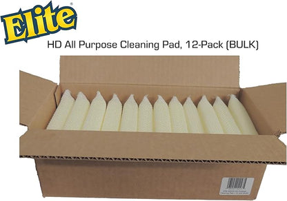 Elite HD (Heavy Duty) All Purpose Cleaning Pad, 12 Pack (Bulk), Non Scratch, Dish Sponge, Scrubber, Made in USA. Large Thick Sponge for Household and Industrial Use. Sized to Grip for Heavy Scrubbing.
