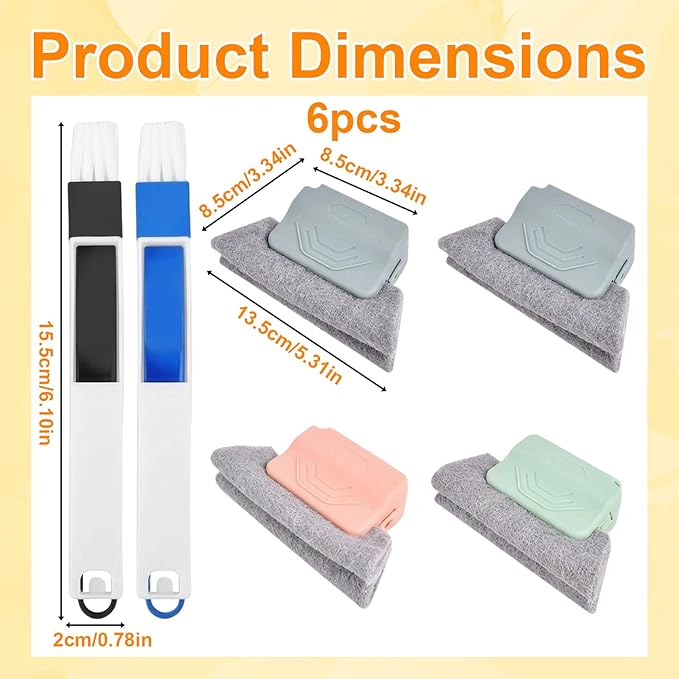 Window Track Cleaner, Window Track Cleaning Tools, Magic Window Track Cleaner with 6 Gap Brushes, 4 Large and 2 Long Brushes for Window Sill Cleaning, Efficient Window Track Cleaning Tools