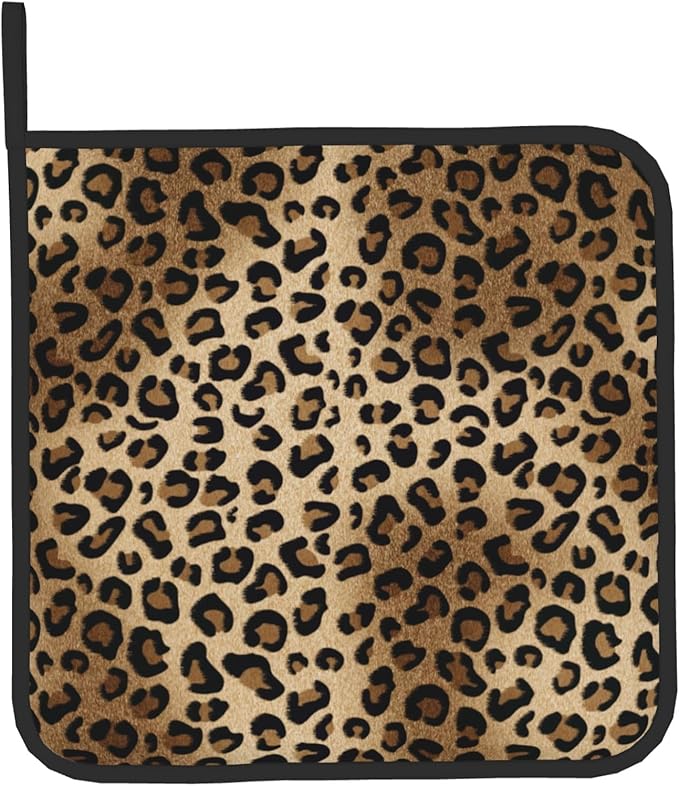 Leopard Print Oven Mitts - Brown Oven Mitts and Pot Holders Sets of 2 Animal Print Kitchen Mitts Hot Pads for Baking Grilling