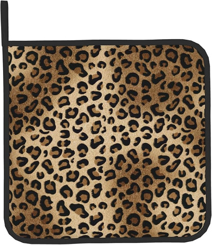 Leopard Print Oven Mitts - Brown Oven Mitts and Pot Holders Sets of 2 Animal Print Kitchen Mitts Hot Pads for Baking Grilling