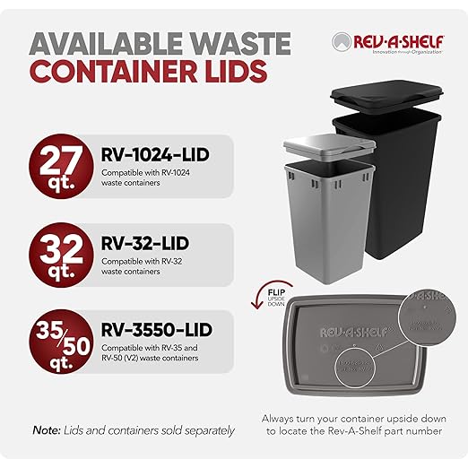 Rev-A-Shelf 27 qt Polymer Replacement Waste Container for Rev-A-Shelf Pullouts, Kitchen Cabinet Trash Can Recycle Bin, RV-1024-18-2, Black (2-Pack)