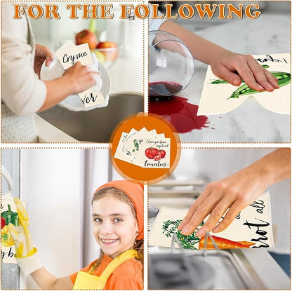 Whaline 12 Pcs Vegetable Swedish Dishcloths Cotton Kitchen Towels Reusable Absorbent Dish Towels for Home Party Housewarming Cleaning, 6.7 x 7.7 Inch
