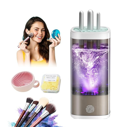 2026 Upgrade Makeup Brush Cleaner 【Industry NO.1-12x Cleaning Power】Make up Brush Cleaner Machine【International Certification - 0 Dust】 Electric Makeup Brush Cleaner,Suitable for all Brush，Grey