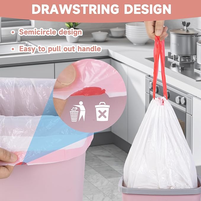 6 Gallon Trash Bags Drawstring Unscented - White Medium Kitchen Garbage Bags Plastic 125 Count 22.5 Liter Recycling Office Bathroom Waste Basket Liners Strong Thick Bulk Magesh