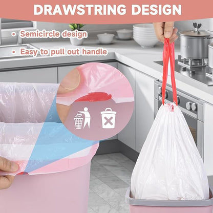 White 1.6 Gallon Trash Bags Drawstring - Unscented Small Garbage Bags for Bathroom Can Bulk Strong Thick Mini Waste Basket Plastic Liners for Home Kitchen 60 Count Magesh