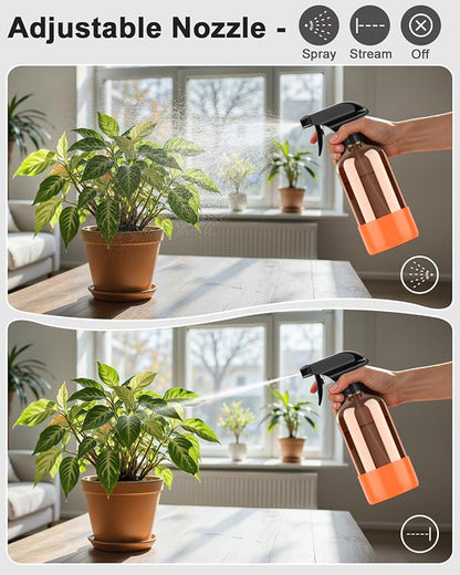 Bontip Amber Glass Spray Bottle with Silicone Sleeve Protection, 16 oz Refillable Spray Bottles for Cleaning Solutions, Plants, Aromatherapy, Facial Hydration (1, Orange, 16 oz)