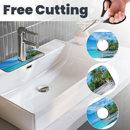 Beach Tropical Palm Tree Waves Travel Island Kitchen Sink Splash Guard Faucet Mat Super Absorbent Fast Drying Mat Sink Gadgets-Fast Drying Pad Sink Mat For Kitchen Bathroom (15" X 5.5" )