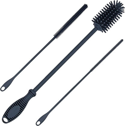 Kitchiny Silicone Bottle Brush with 2 Straw Cleaners - 12.5” Water Bottle Cleaner Brush for Yeti, Hydro Flask, Owala, Stanley, Baby Bottles, Glassware, Vases & Narrow Neck Containers - Grey
