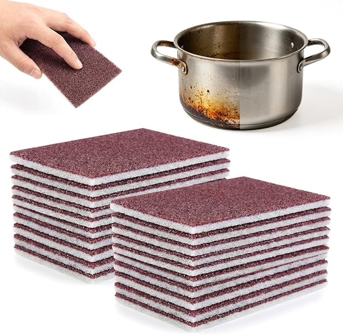 Carborundum Sponge Pads, Heavy Duty Scouring Sponges for Stainless Steel Pans, Reusable Cleaning Scrub Pads, Removes Grease Stains, Kitchen Dish Cleaning Tools (20)