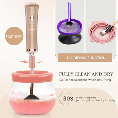 RICRIS Electric Makeup Brush Cleaner and Dryer Machine - Super Fast Clean and Dry Make Up Brushes - Automatic Cosmetic Brush Spinner Washer Tools