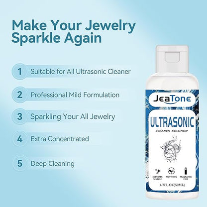 Ultrasonic Jewelry Cleaner Solution for Ultrasonic Cleaner Machine, Professional Cleaning of Jewelry, Diamonds, Gold, Silver, Remove Odors, Discoloration & Stains 50ml
